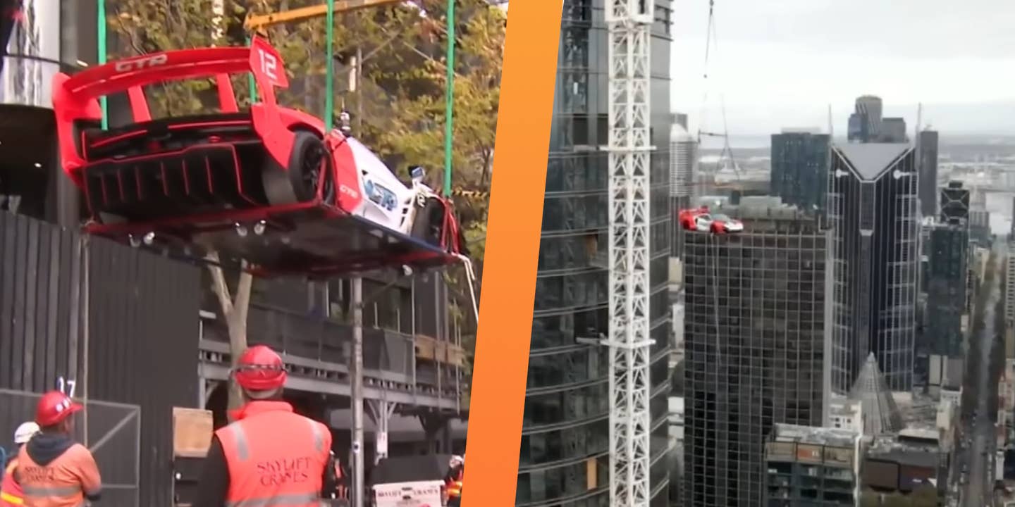 Watch a McLaren Senna GTR Get Craned Into a 57th Floor Penthouse