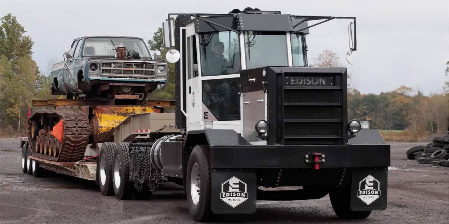 Watch a Diesel-Electric Edison Semi Truck Drag a WWII Tank Like It’s Nothing